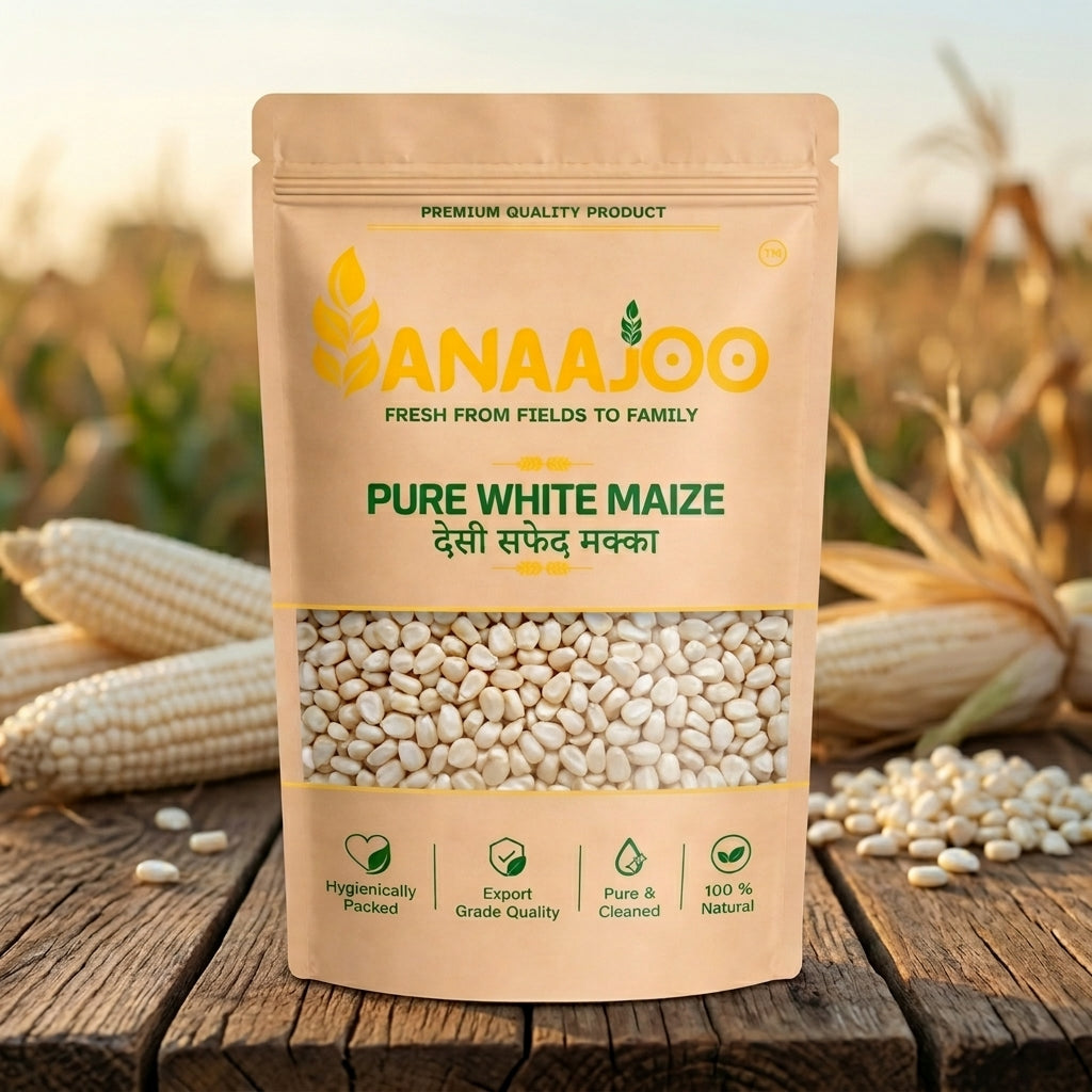 Anaajoo Pure White Maize (देसी सफेद मक्का) | Premium Desi Corn, Chemical-Free, Sortex Cleaned