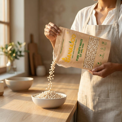 Anaajoo Pure White Maize (देसी सफेद मक्का) | Premium Desi Corn, Chemical-Free, Sortex Cleaned